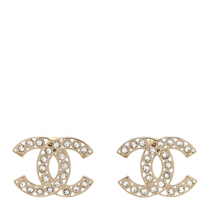 Chanel Metal Crystal Large CC Earrings Light Gold 1 of 5