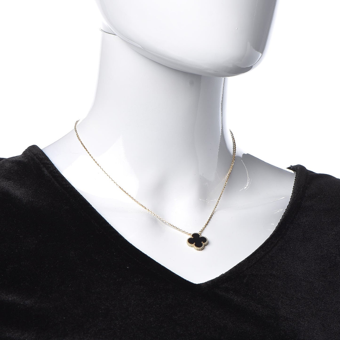 18K Yellow Gold Black Onyx Vintage Alhambra Pendant Necklace