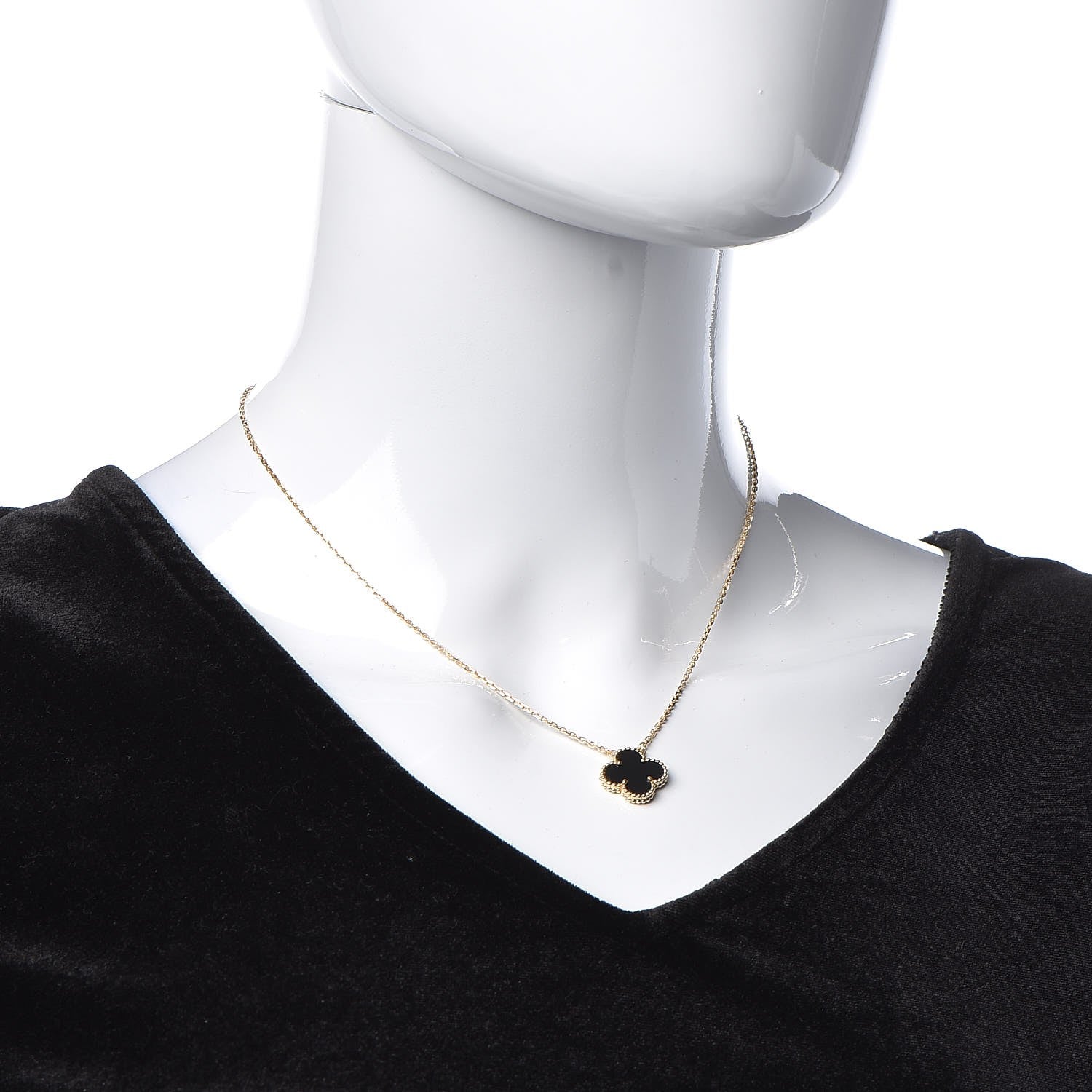 Van Cleef & Arpels 18K Yellow Gold Black Onyx Vintage Alhambra Pendant Necklace 2 of 9