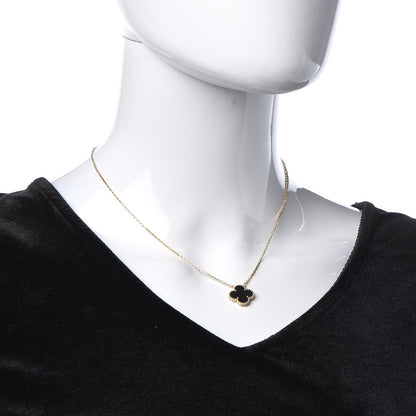 Van Cleef & Arpels 18K Yellow Gold Black Onyx Vintage Alhambra Pendant Necklace 2 of 9