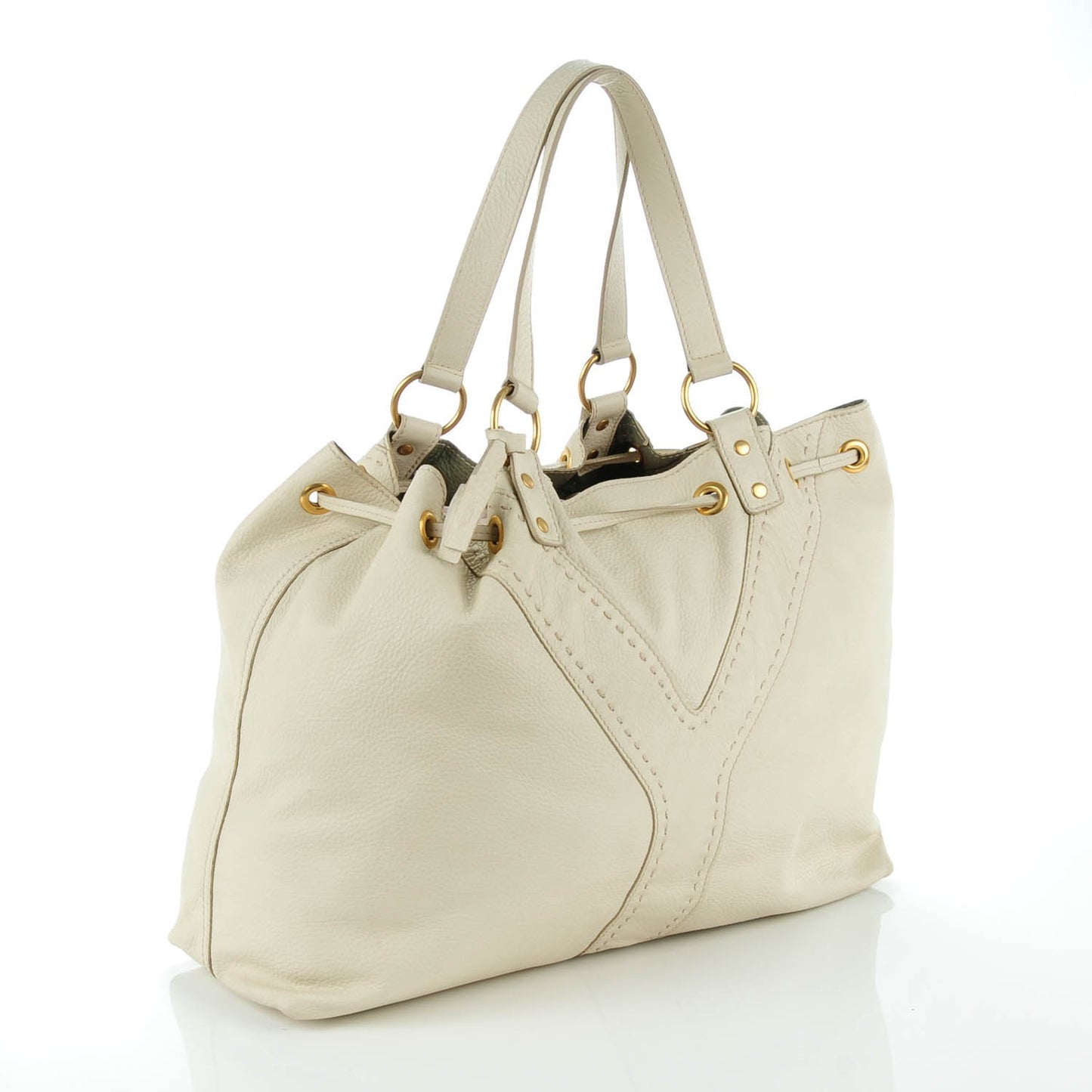Calfskin Reversible Double Sac Y Tote Ivory