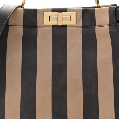 Fendi Vitello Nabuk Seta Pequin Medium Peekaboo Iconic Satchel Tobacco Moro Ebano 8 of 10
