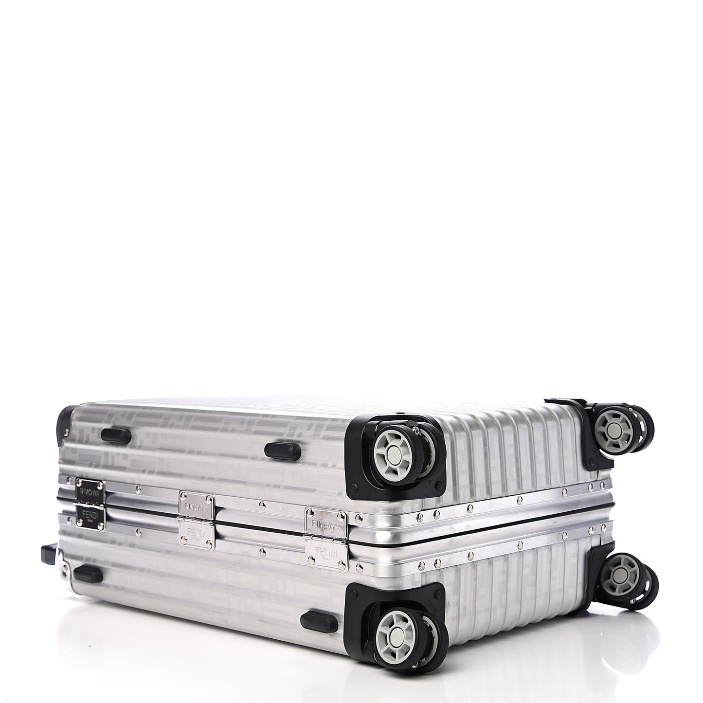 X RIMOWA Aluminum FF Print Roll Away Carry On Luggage Silver
