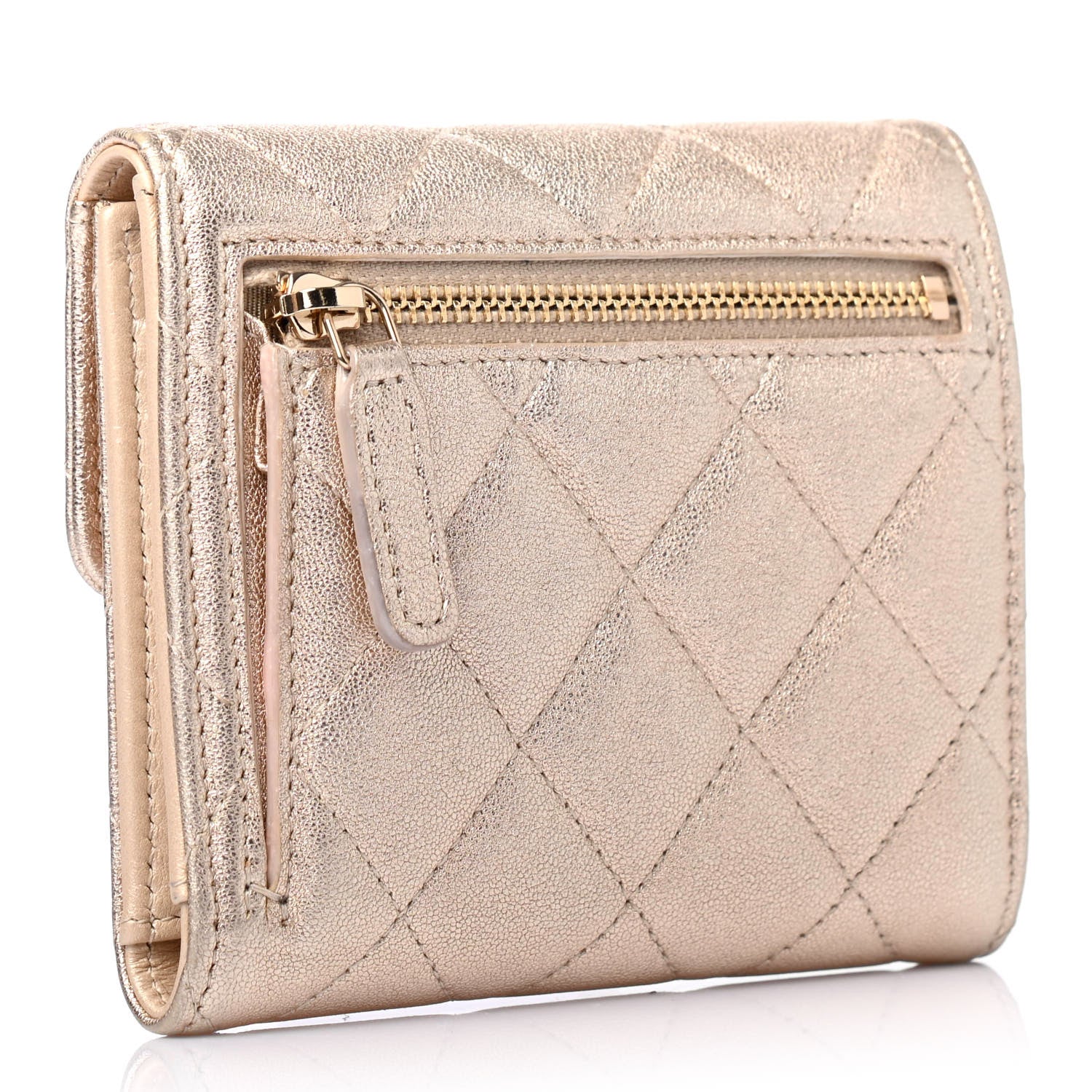 Chanel Metallic Lambskin Quilted Compact Flap Wallet Gold 2 of 4