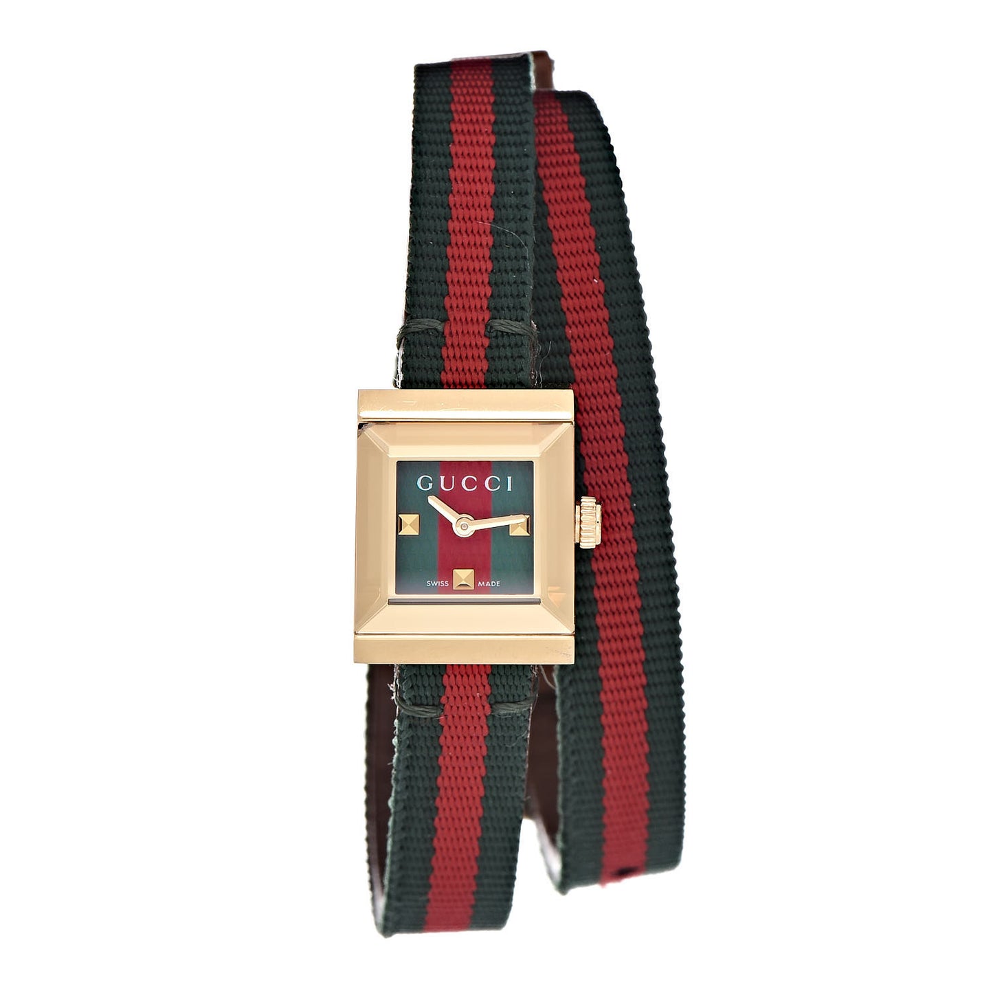 Stainless Steel Nylon 14mm Web G-Frame Square Double Wrap Quartz Watch Green
