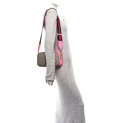 Gucci GG Supreme Monogram Textured Dollar Calfskin Web Ophidia Small Crossbody Bag Beige Ebony Fuchsia 2 of 10