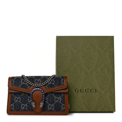 Gucci New Denim GG Monogram Dollar Calfskin Enamel Super Mini Dionysus Shoulder Bag Blue Tea Cuir Epilog Electric Blue 17 of 17