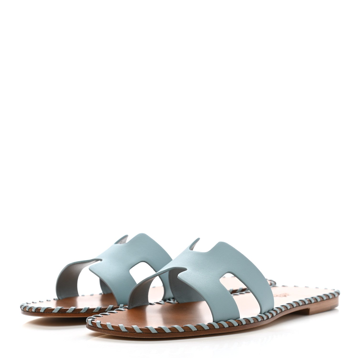 Hermes Calfskin Braided Oran Sandals 38.5 Vert D'Eau 3 of 10