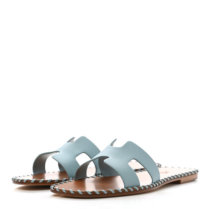 Hermes Calfskin Braided Oran Sandals 38.5 Vert D'Eau 3 of 10