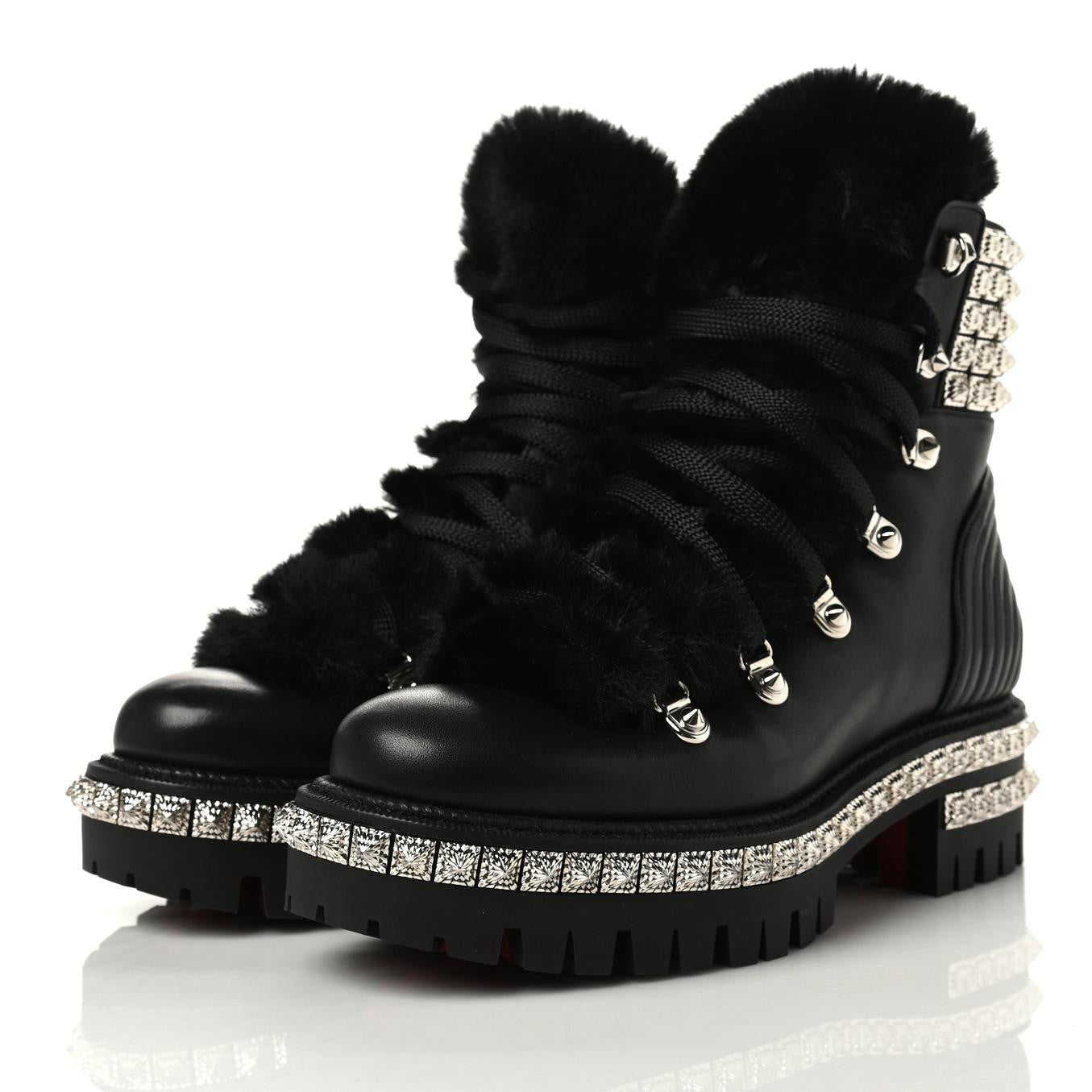 Calfskin Studded Shearling Yeti Donna Boots 36.5 Black