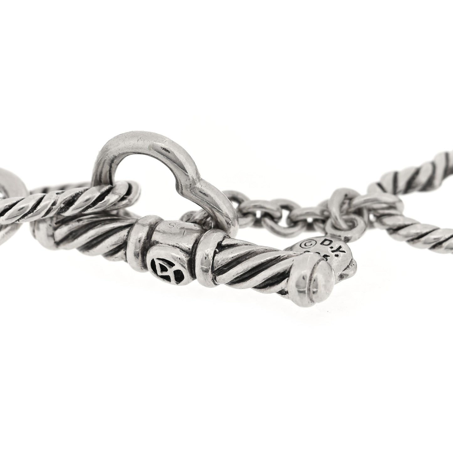 Sterling Silver 18K Yellow Gold Cable Heart Link Bracelet