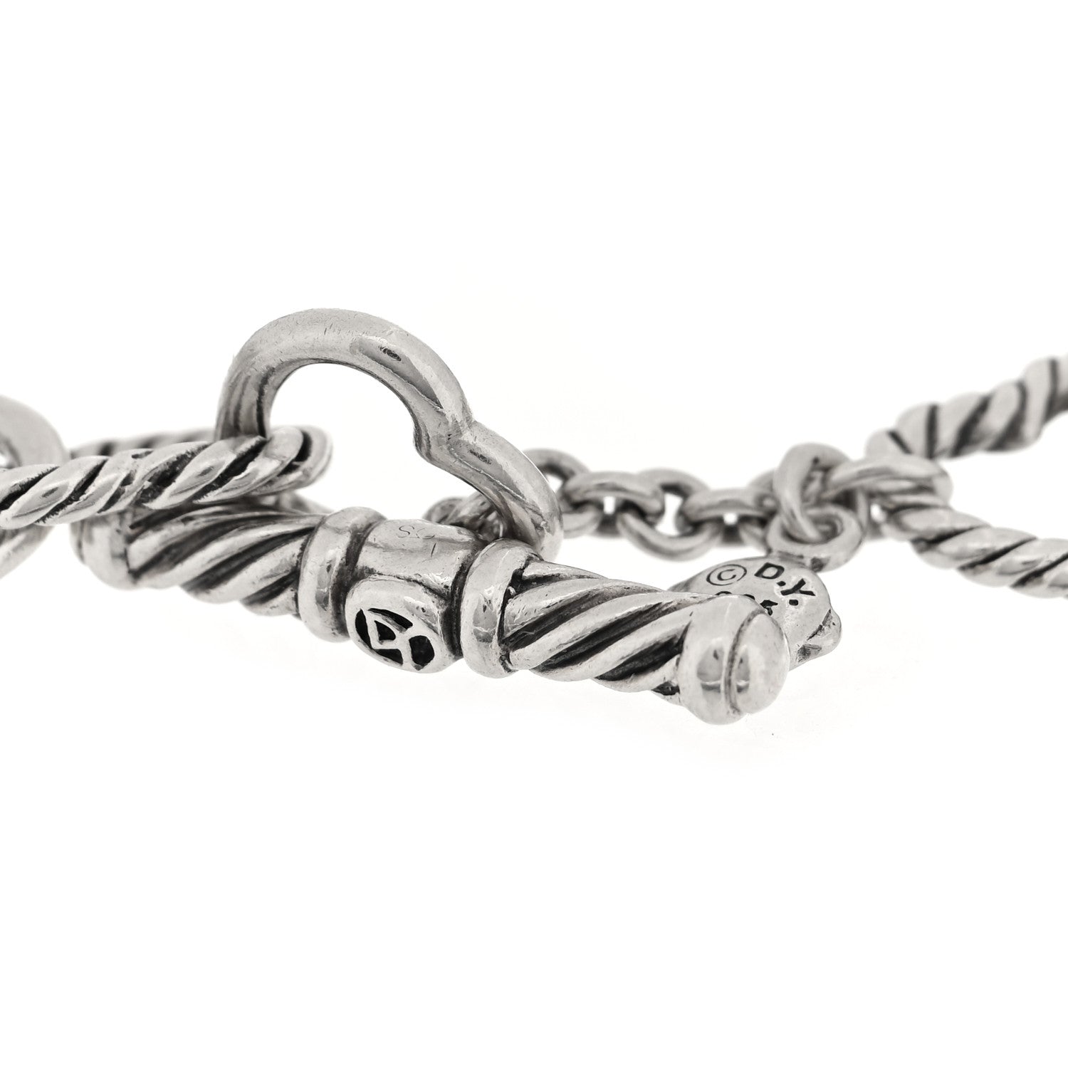 David Yurman Sterling Silver 18K Yellow Gold Cable Heart Link Bracelet 3 of 3