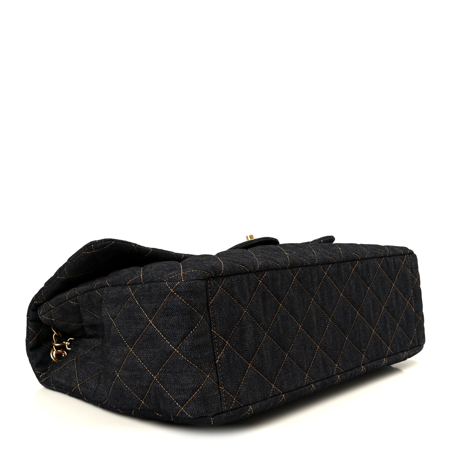 Denim Quilted XXL Travel Flap Bag Dark Blue Orange