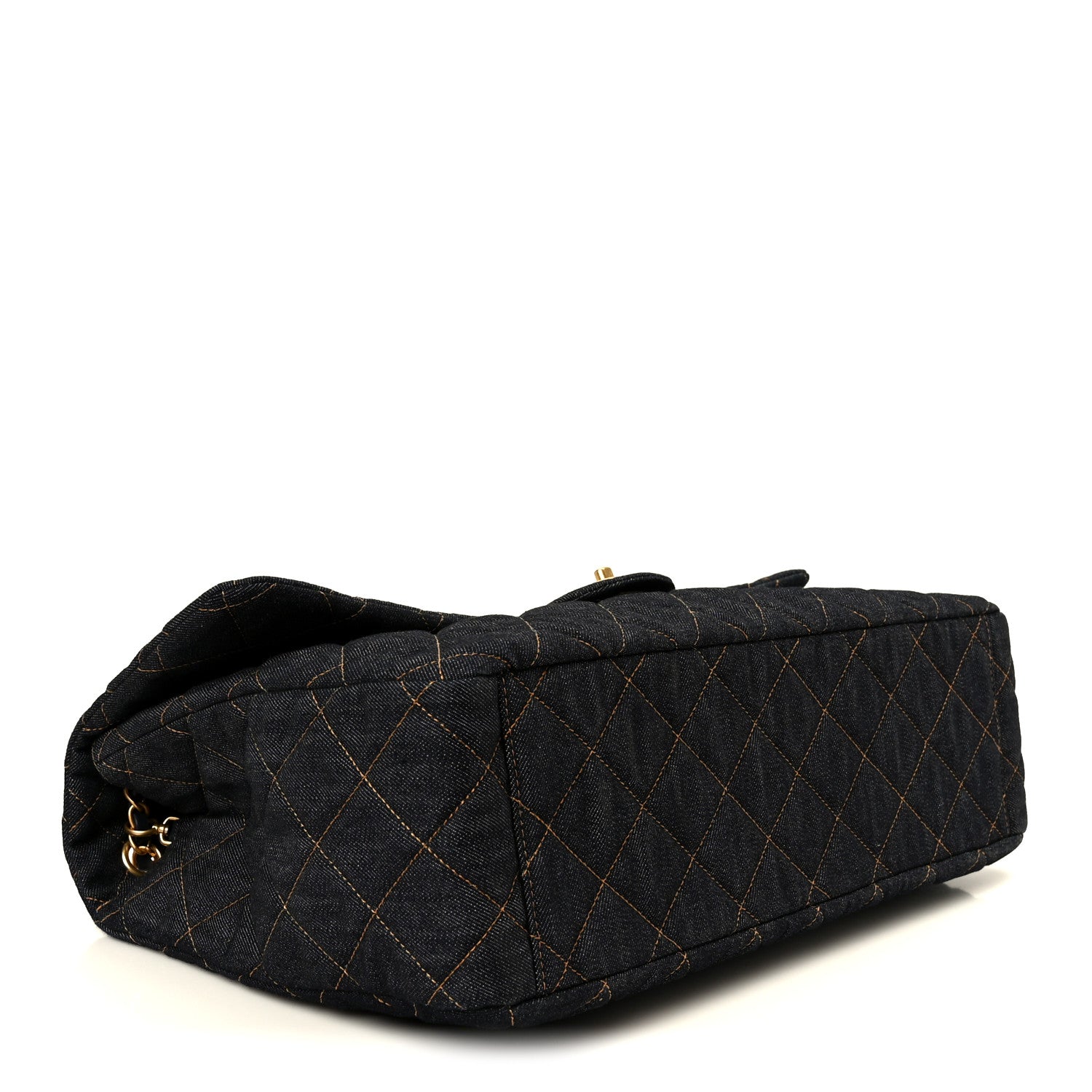 Chanel Denim Quilted XXL Travel Flap Bag Dark Blue Orange 4 of 11