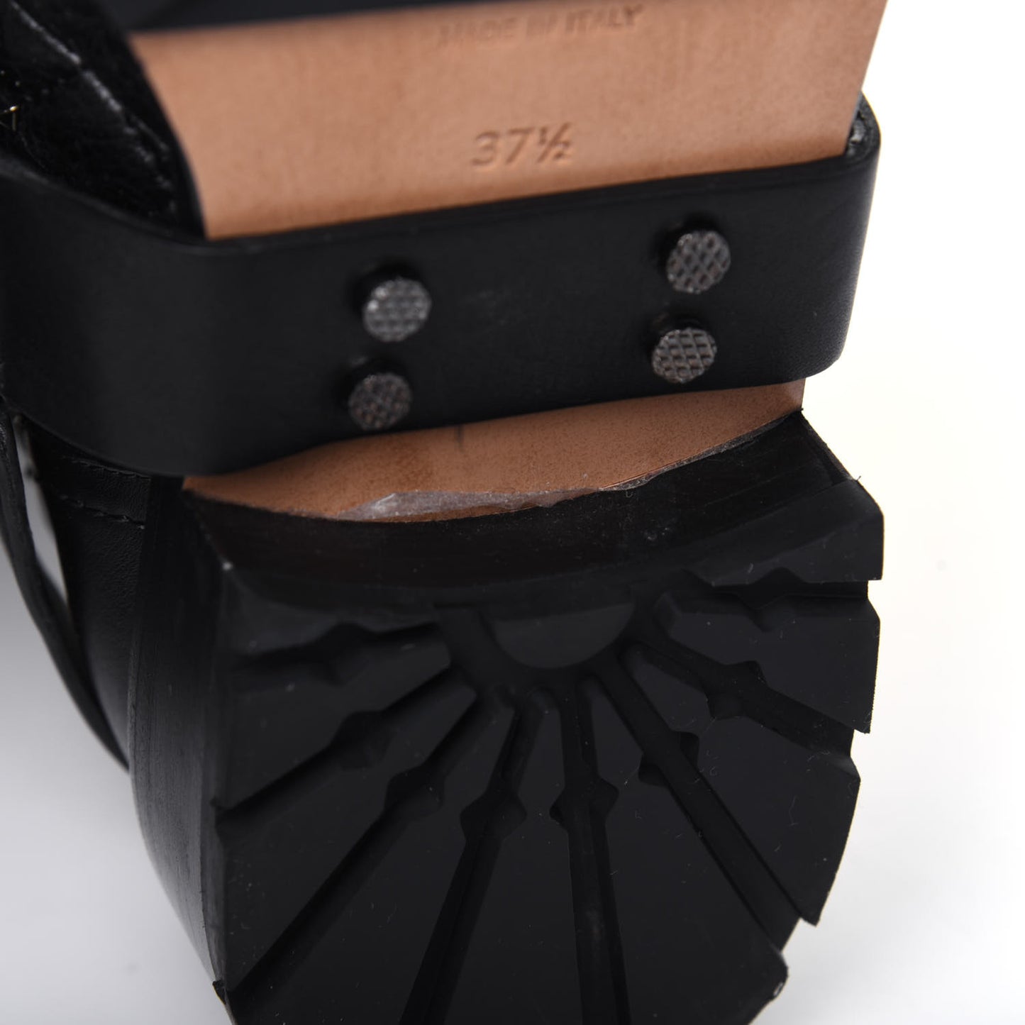 Crackled Lambskin Rockstud Spike 20mm Combat Boots 37.5 Black