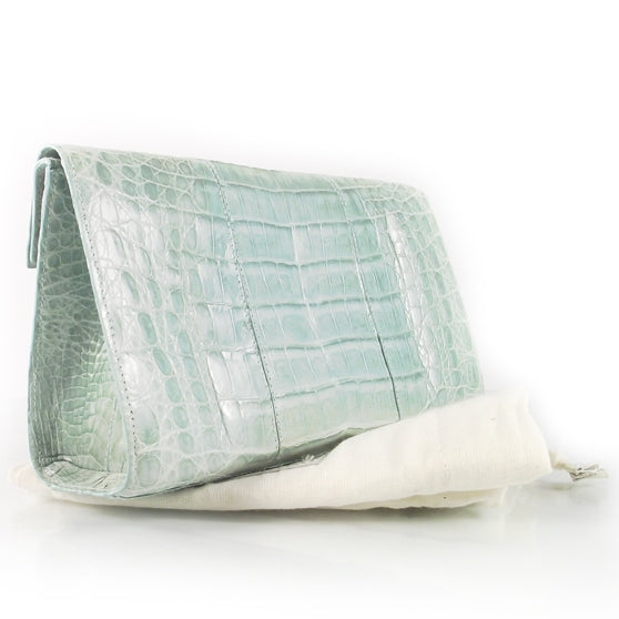 Crocodile Flap Clutch Seafoam