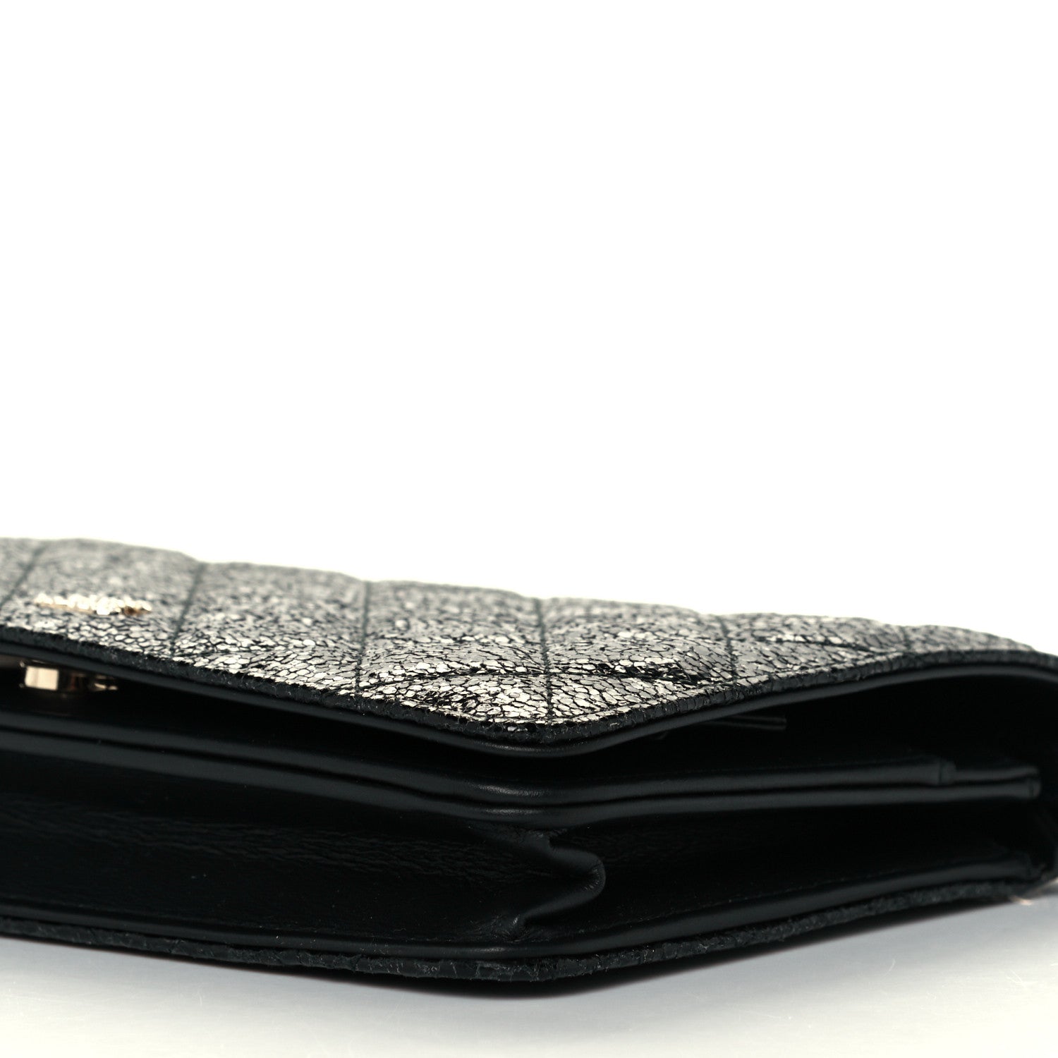 Chanel Crackled Patent Calfskin Quilted Pearl Wallet On Chain WOC Black 11 of 12