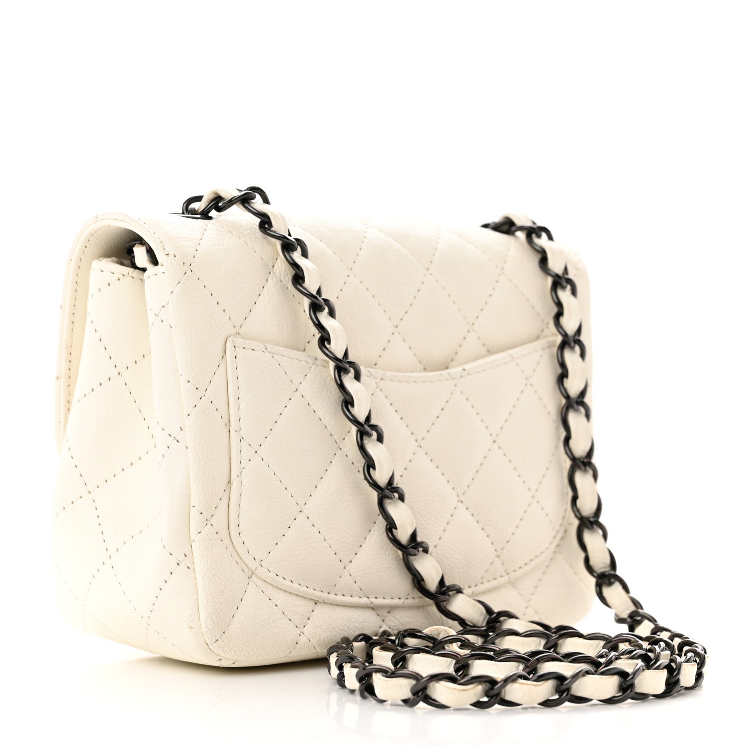 Chanel Crumpled Calfskin Quilted Mini Square Flap White 3 of 12