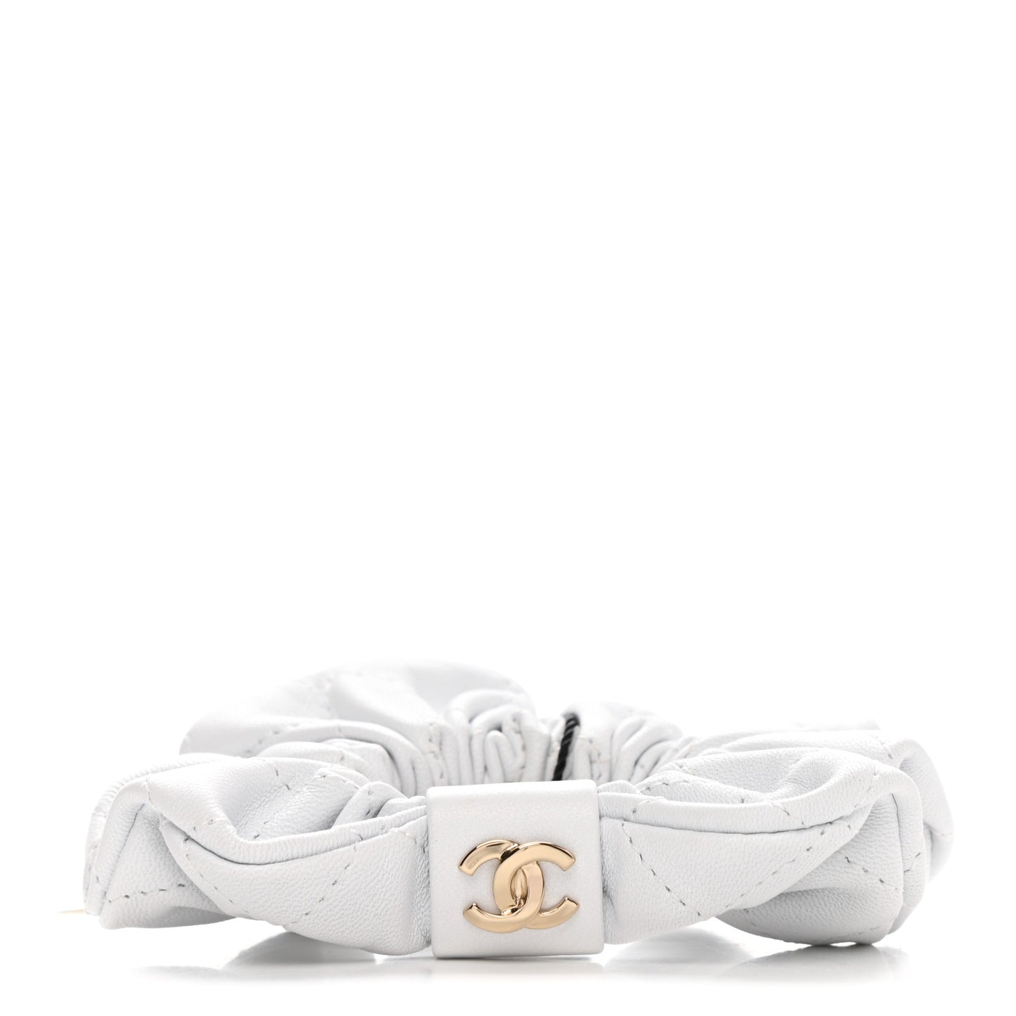 Lambskin Quilted CC Hair Scrunchie White