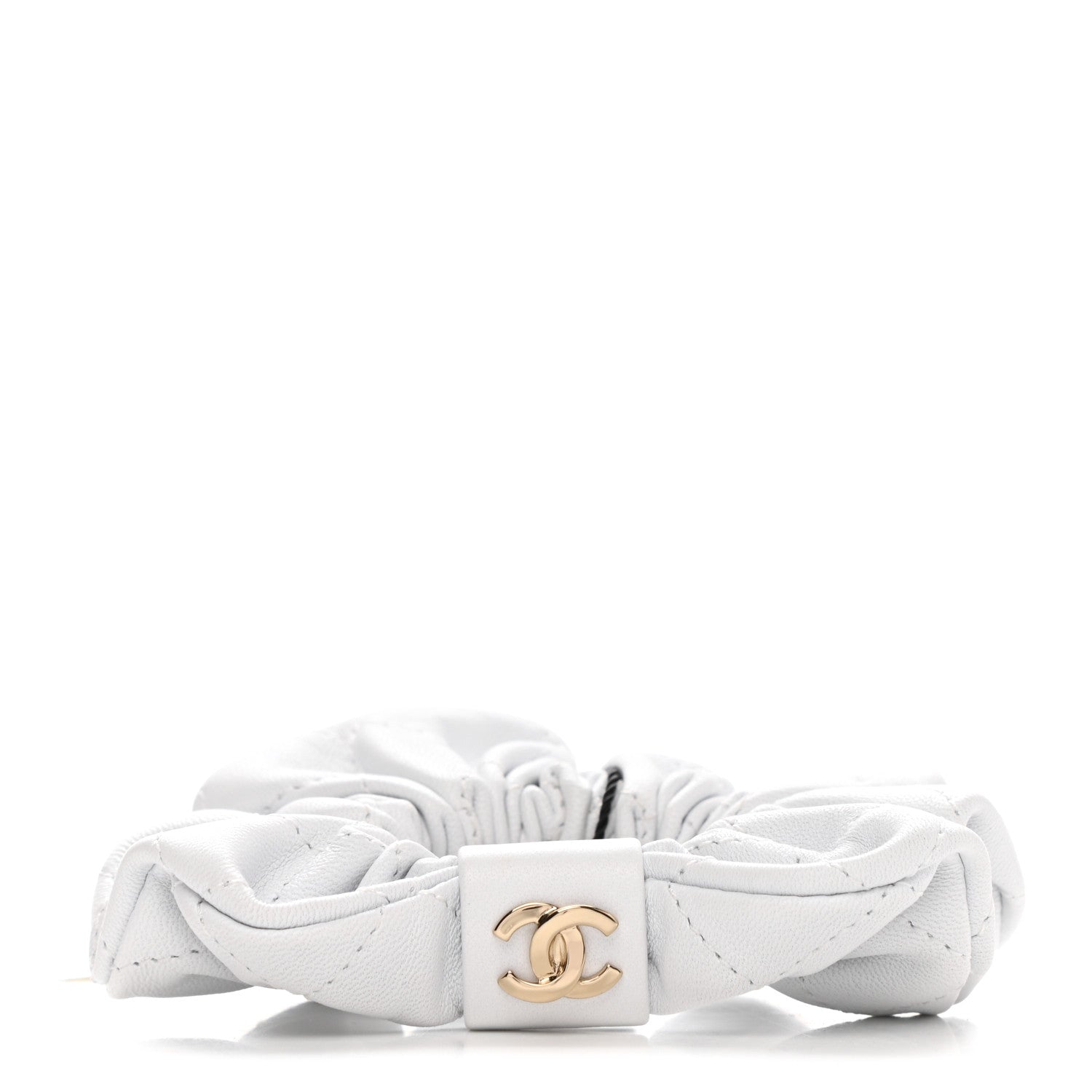 Chanel Lambskin Quilted CC Hair Scrunchie White 1 of 5