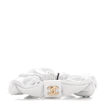 Chanel Lambskin Quilted CC Hair Scrunchie White 1 of 5