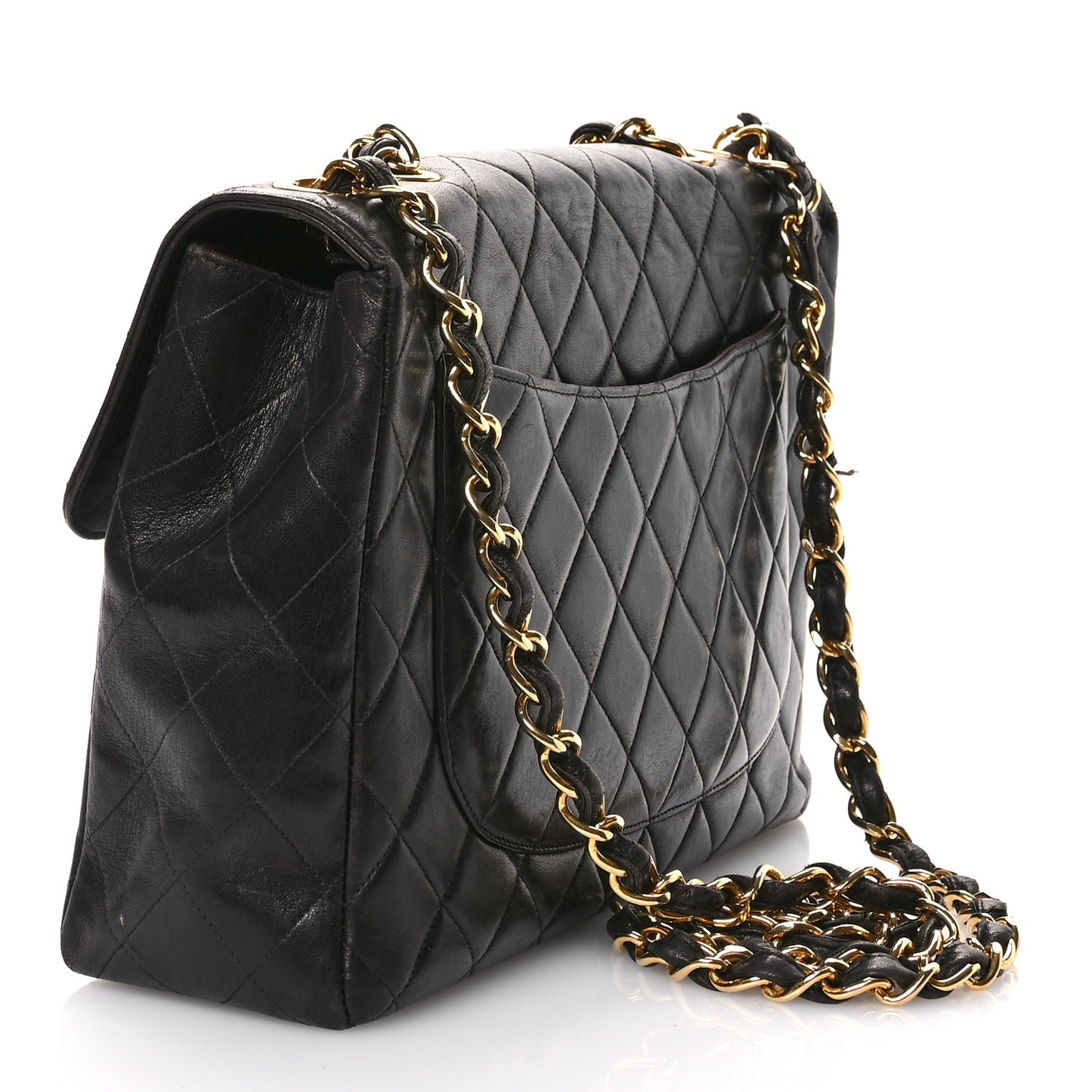 Lambskin Quilted XL Jumbo Single Flap Black