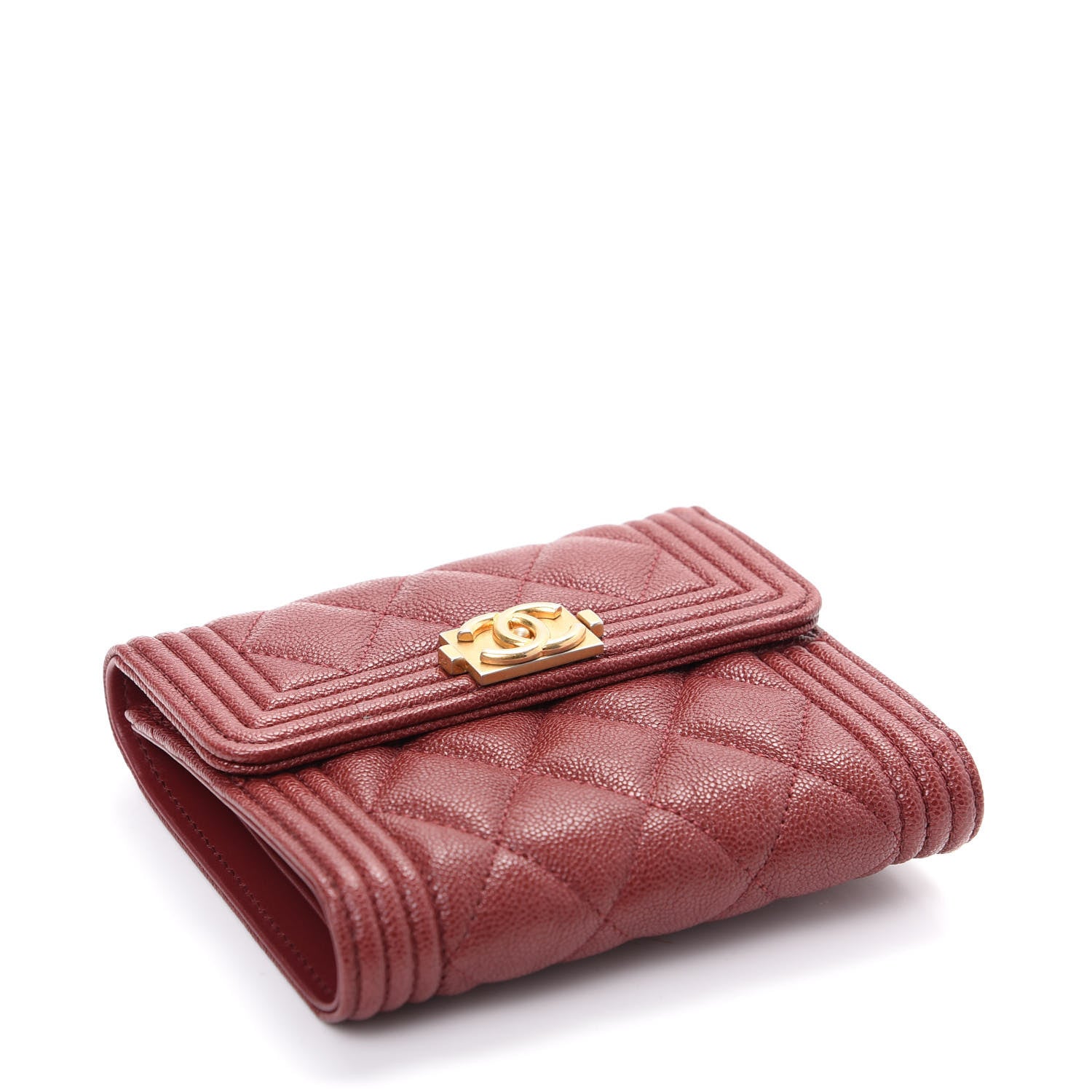 Chanel Caviar Quilted Compact Boy Wallet Burgundy 4 of 9