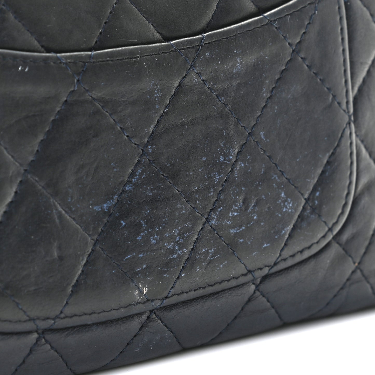 Lambskin Quilted Large Gusset Flap Wallet Navy