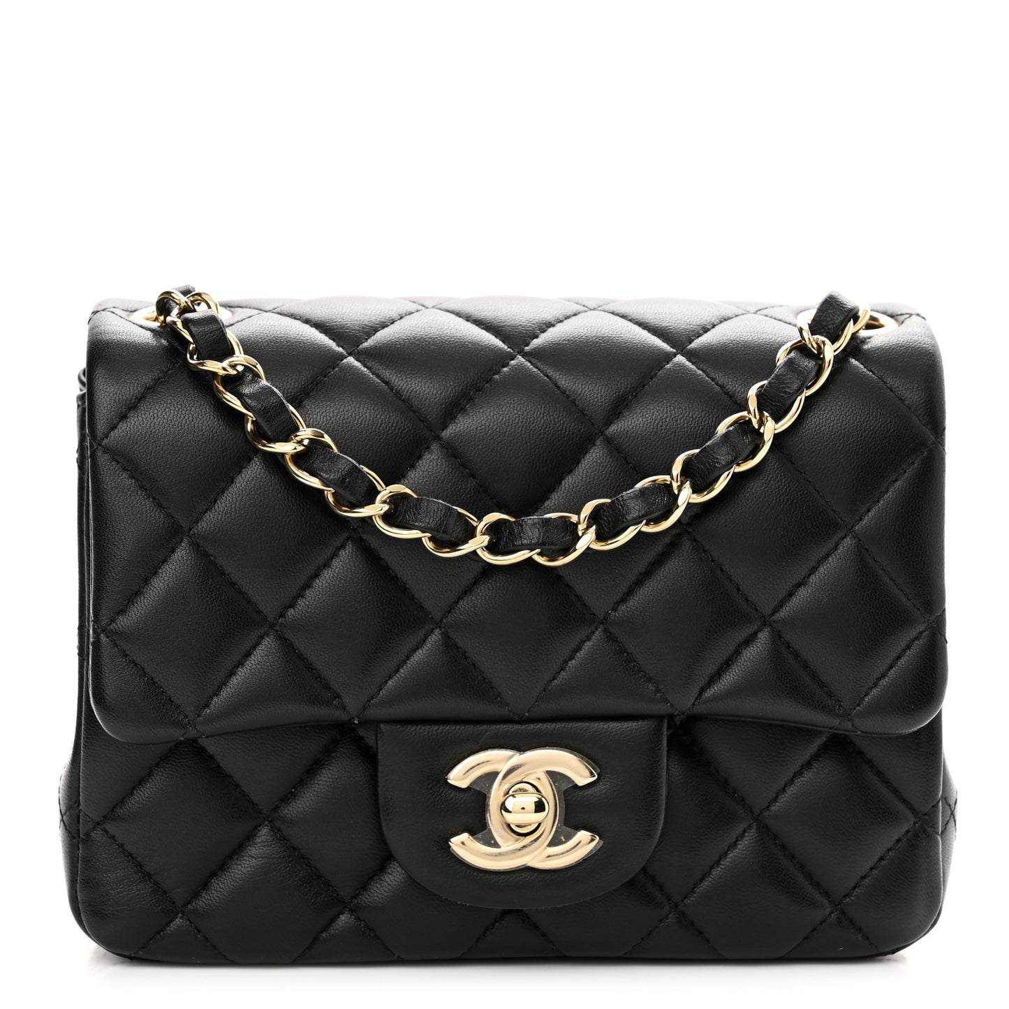 Lambskin Quilted Mini Square Flap Black
