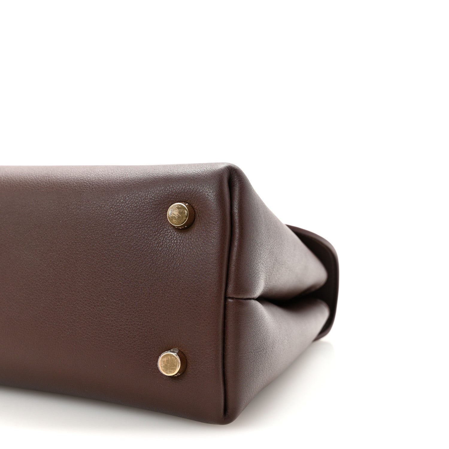 美品 OLD CELINE ダークブラウン Celine Supple Grained Calfskin Medium Nino Chestnut 1800878