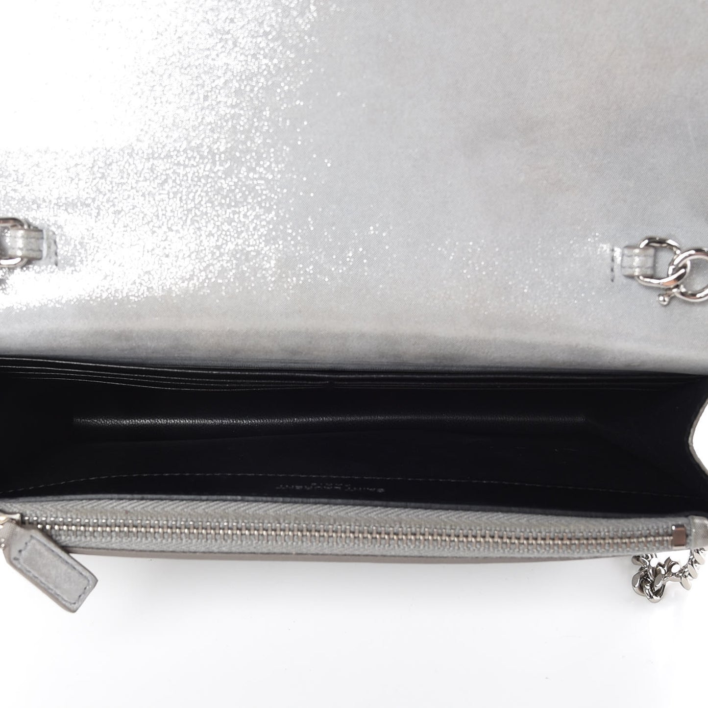 Metallic Fabric Monogram Envelope Chain Wallet Silver