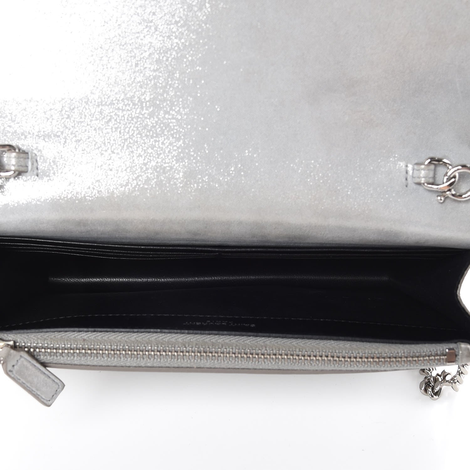 Saint Laurent Metallic Fabric Monogram Envelope Chain Wallet Silver 7 of 13