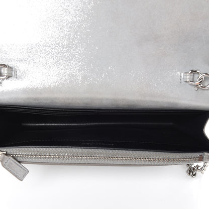 Saint Laurent Metallic Fabric Monogram Envelope Chain Wallet Silver 7 of 13