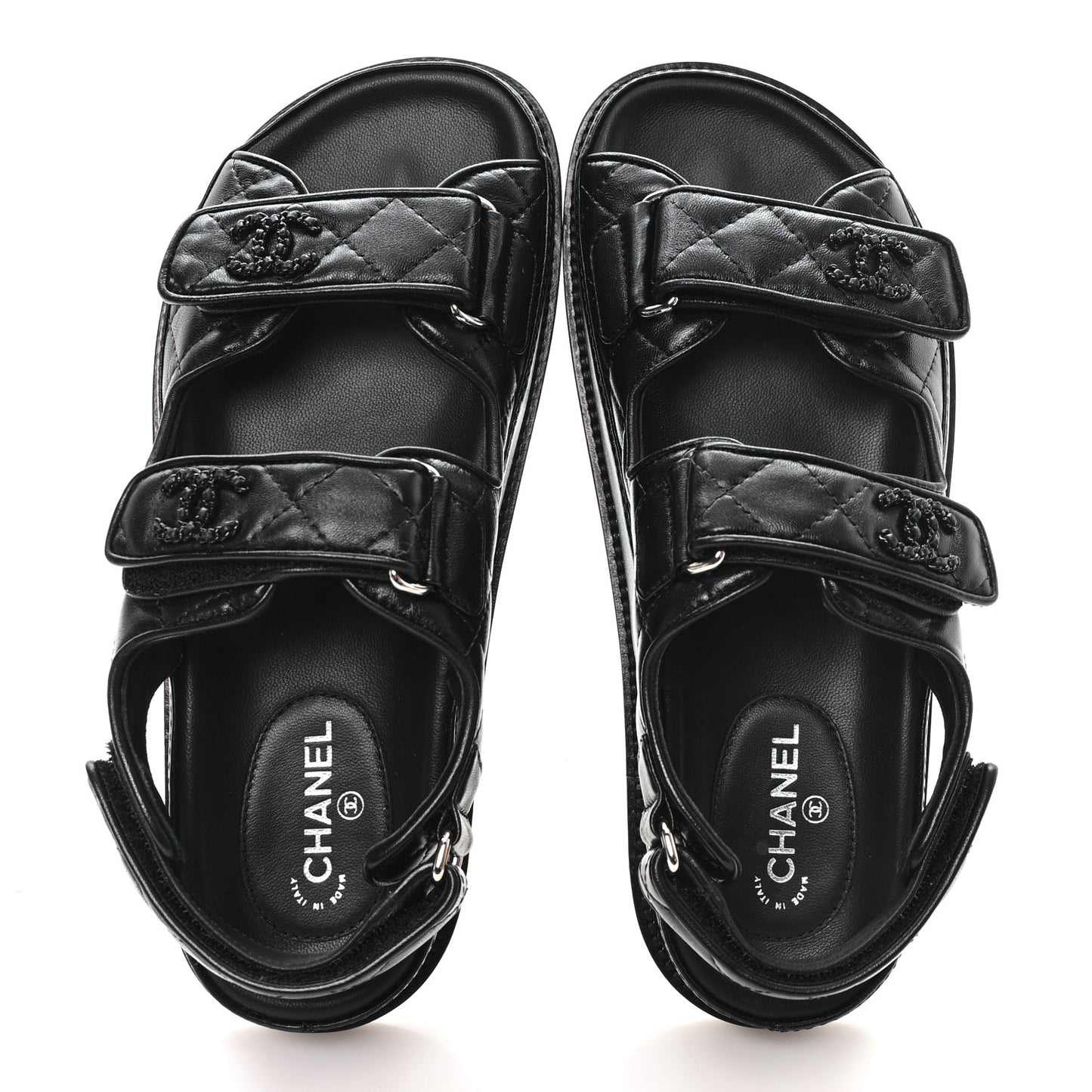 Lambskin Quilted Velcro Dad Sandals 35.5 So Black