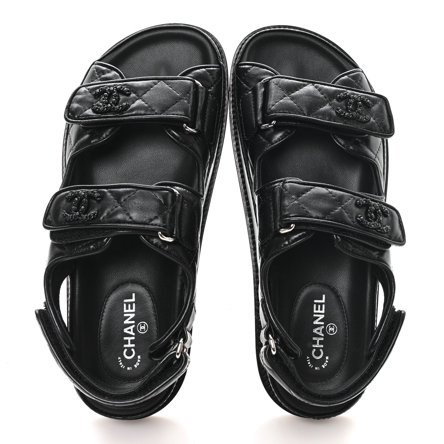 Chanel Lambskin Quilted Velcro Dad Sandals 35.5 So Black 2 of 9