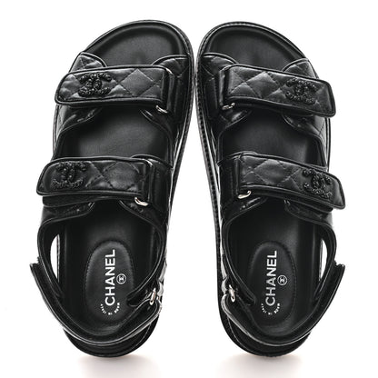 Chanel Lambskin Quilted Velcro Dad Sandals 35.5 So Black 2 of 9