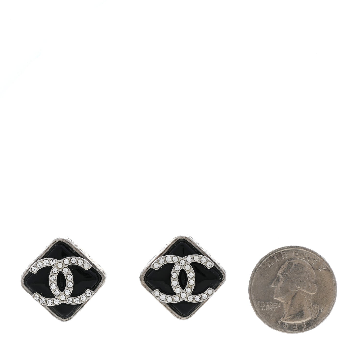 Crystal Square CC Earrings Silver Black