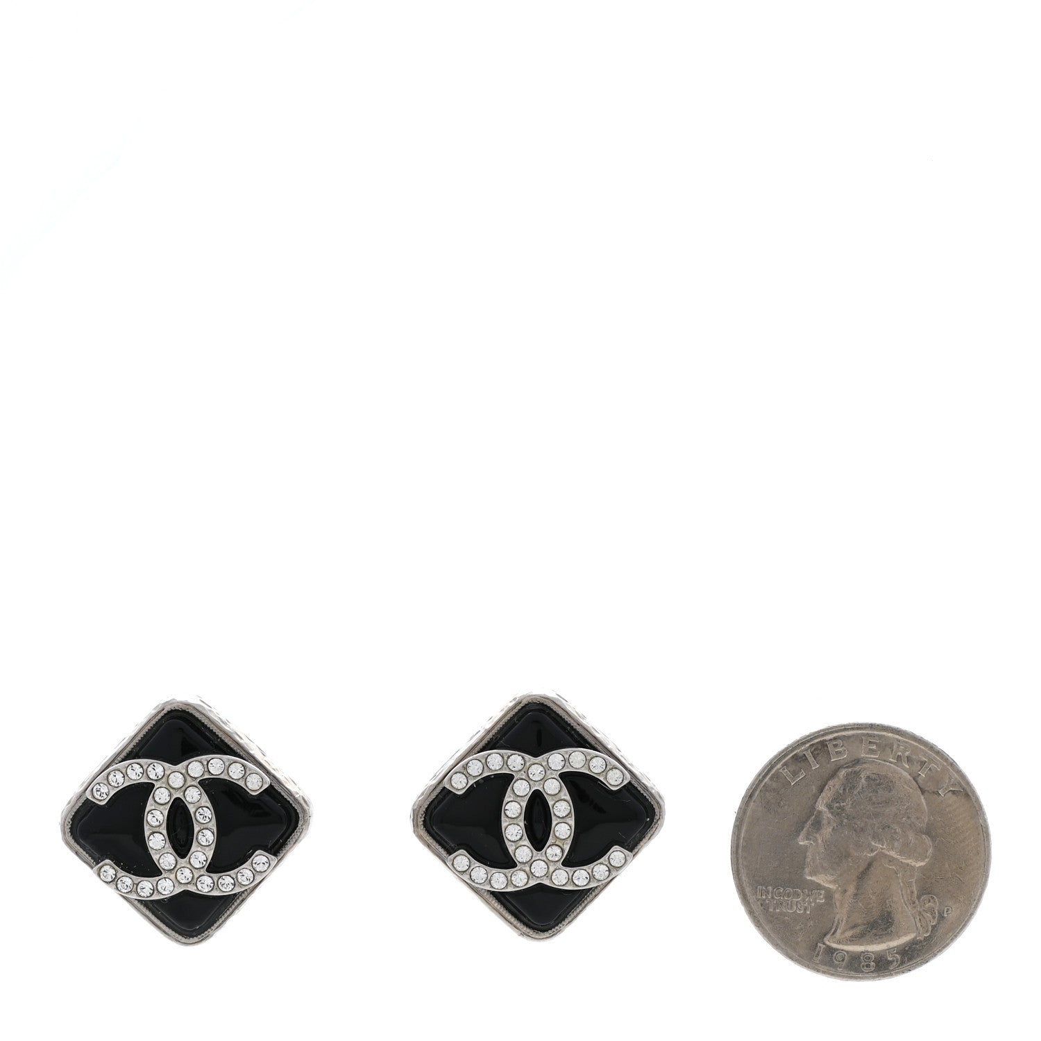Chanel Crystal Square CC Earrings Silver Black 2 of 5