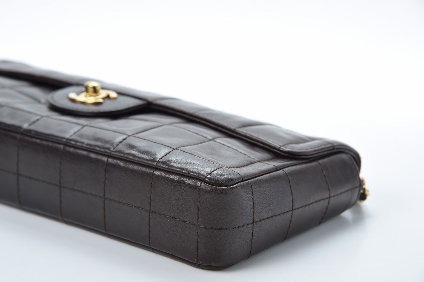 Lambskin East West Chocolate Bar Flap Dark Brown