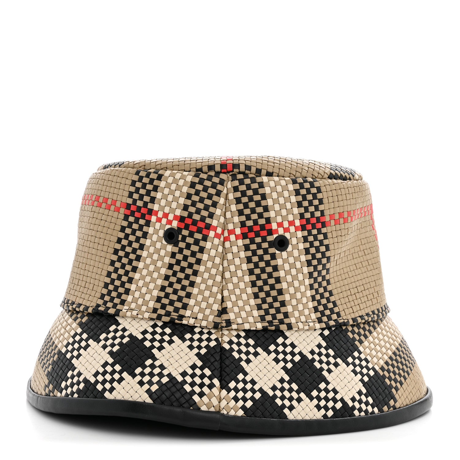 Burberry Calfskin Woven Check Bucket Hat M Archive Beige 4 of 8