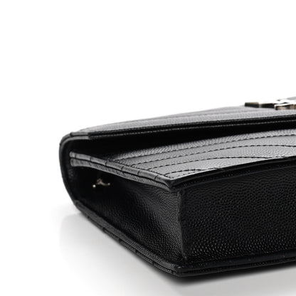 Saint Laurent Grain De Poudre Matelasse Chevron Monogram Envelope Chain Wallet Black 8 of 12