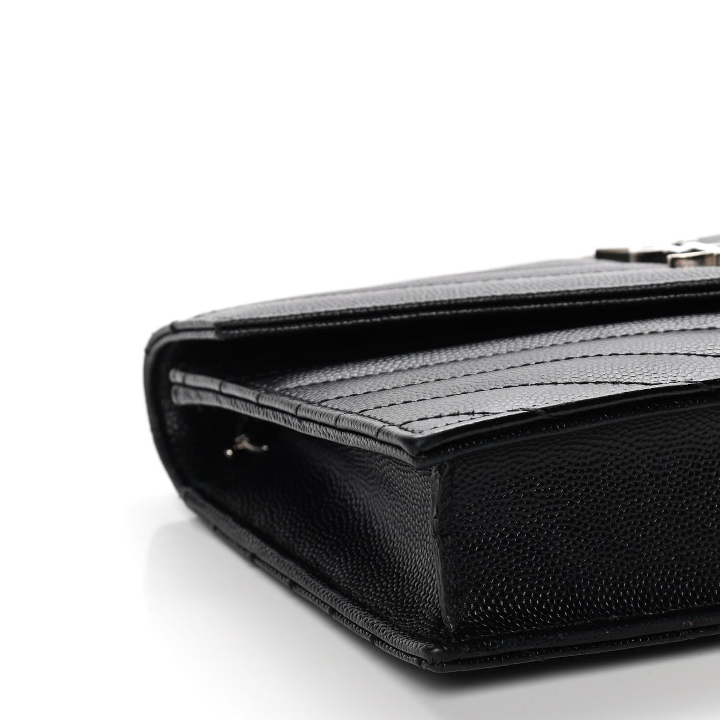 Grain De Poudre Matelasse Chevron Monogram Envelope Chain Wallet Black