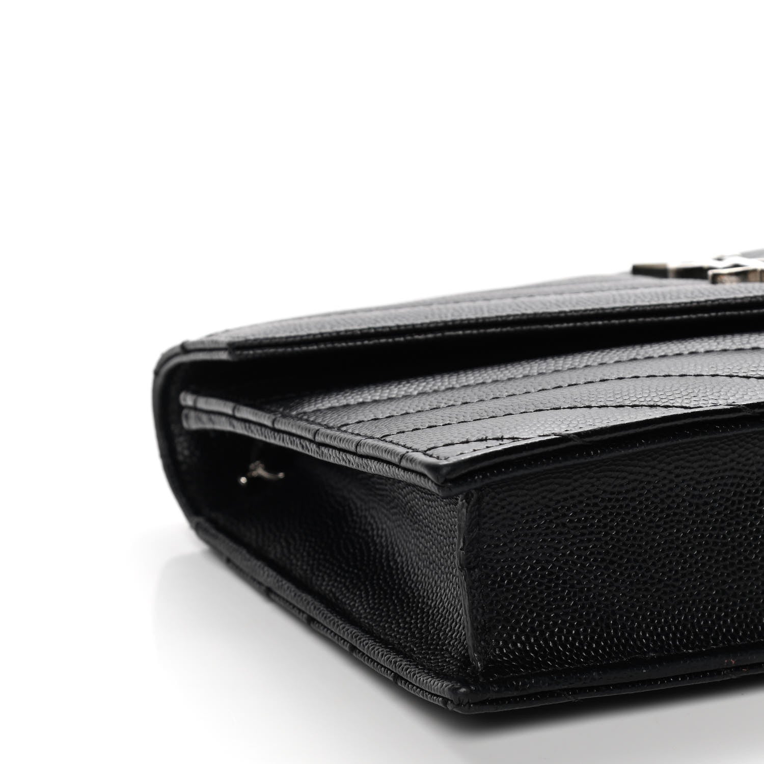Saint Laurent Grain De Poudre Matelasse Chevron Monogram Envelope Chain Wallet Black 8 of 12
