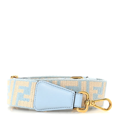 Fendi Jacquard Ribbon Vitello King FF Bi-Color Intreccio Adjustable Strap You Azzurro Baby Latte 1 of 6