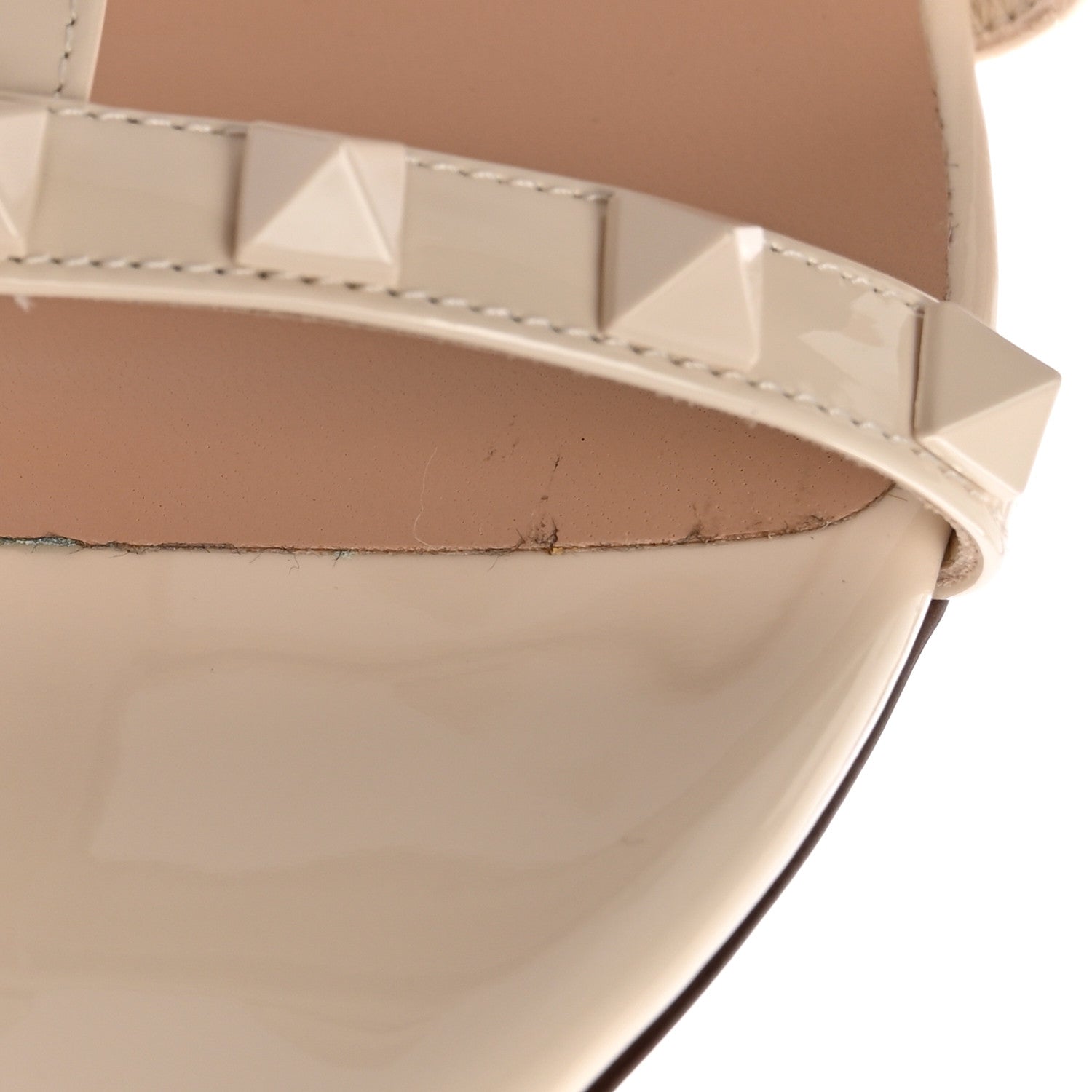 Valentino Garavani Calfskin Lacquered Monochrome Rockstud Caged Flat Slide Sandals 37.5 Ivory 14 of 14