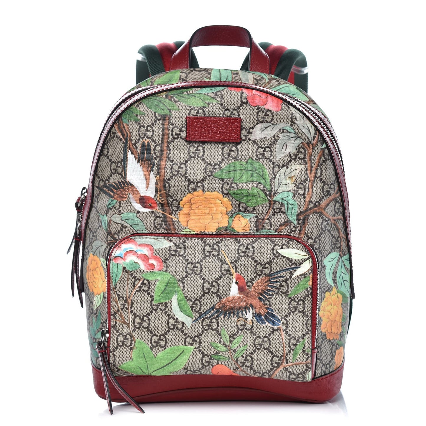 GG Supreme Monogram Tian Web Small Day Backpack Beige Multicolor Red