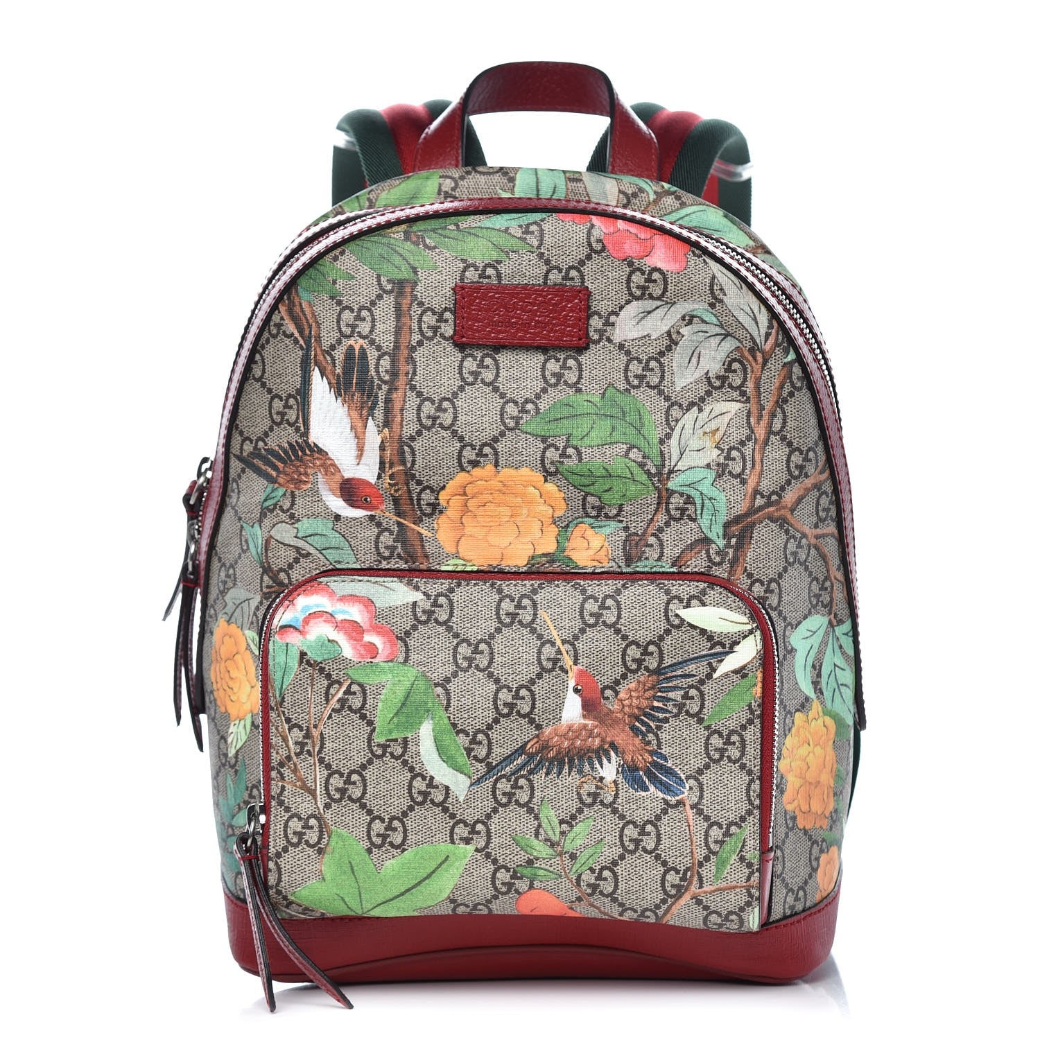 Gucci GG Supreme Monogram Tian Web Small Day Backpack Beige Multicolor Red 1 of 8