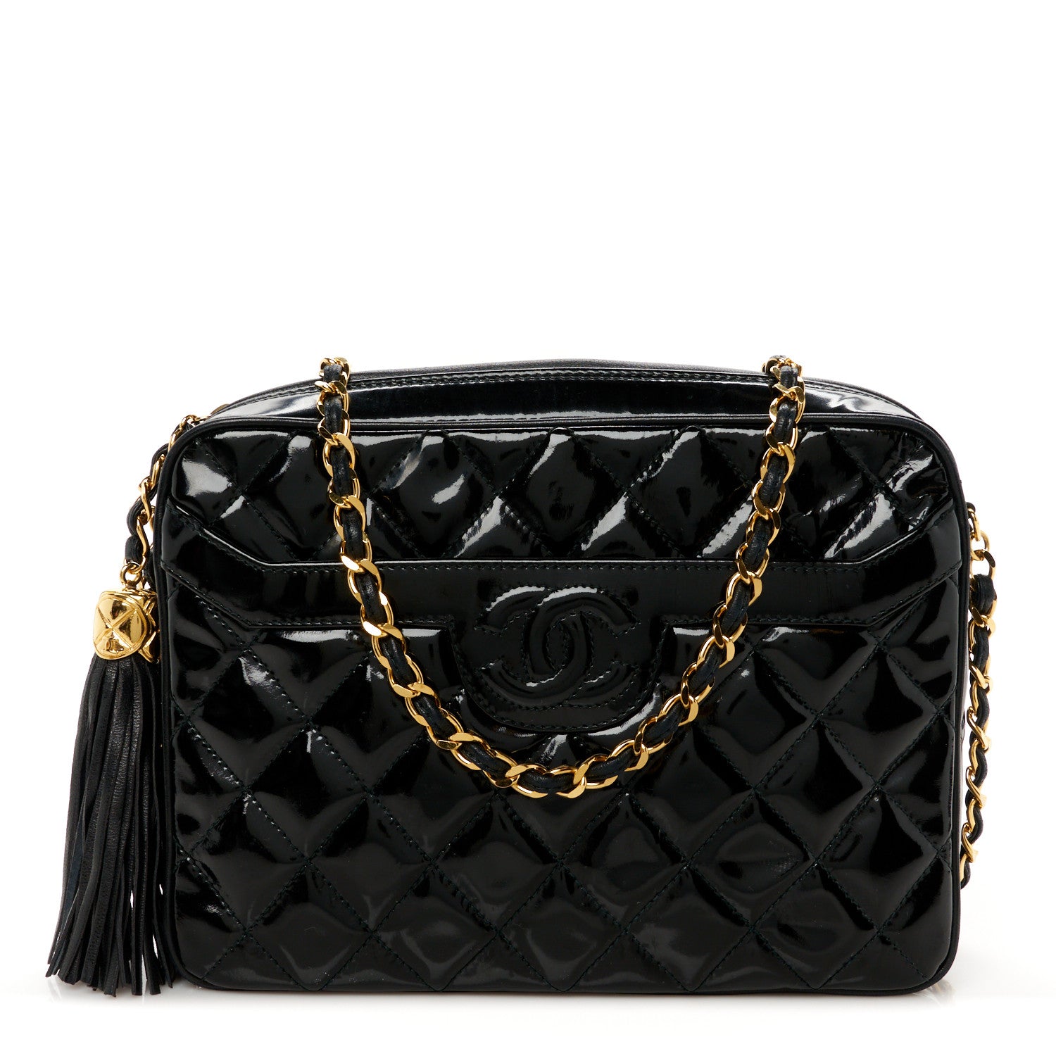 Chanel Patent Quilted Tassel Camera Case Black 1 of 11