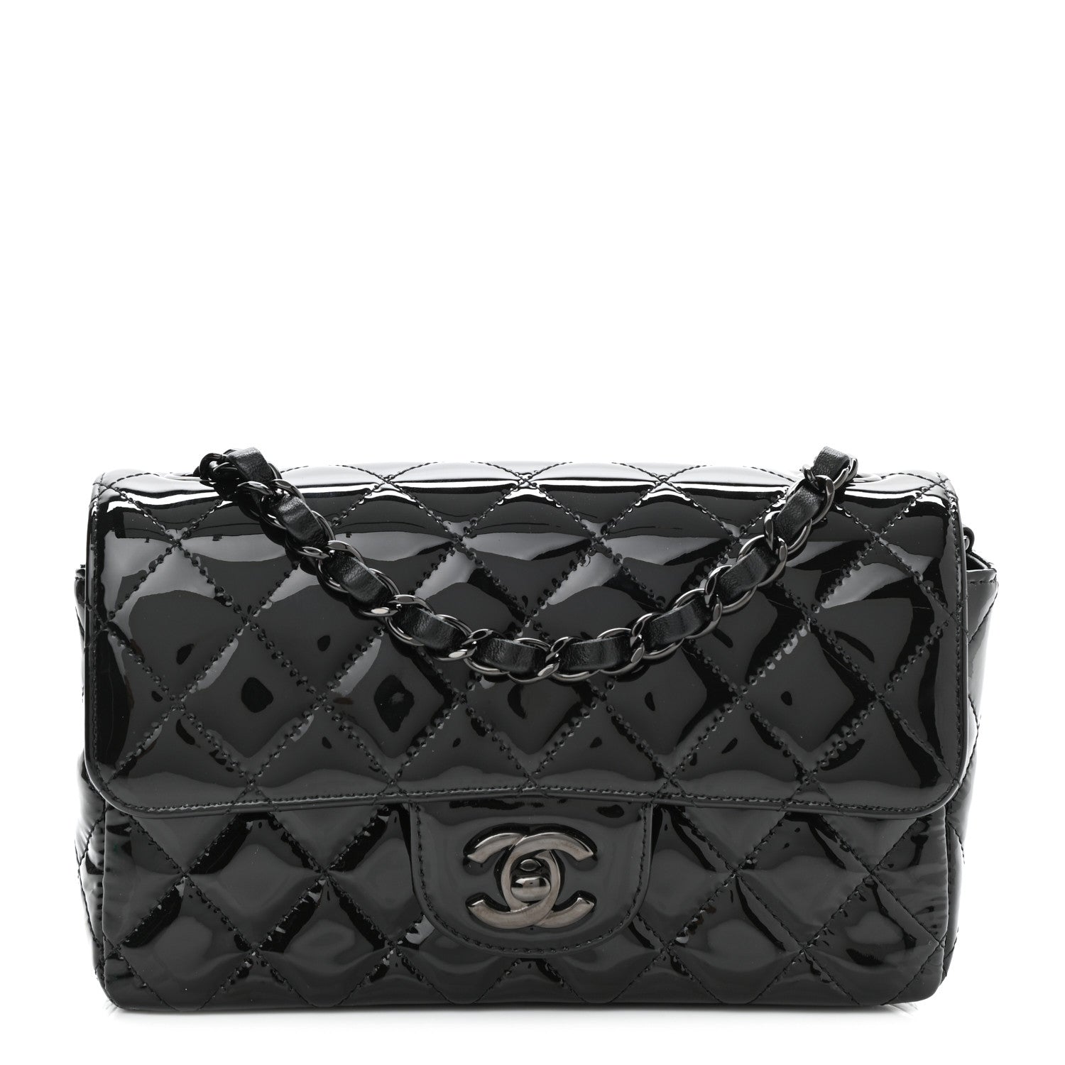 Chanel Patent Calfskin Quilted Mini Rectangular Flap So Black 1 of 11