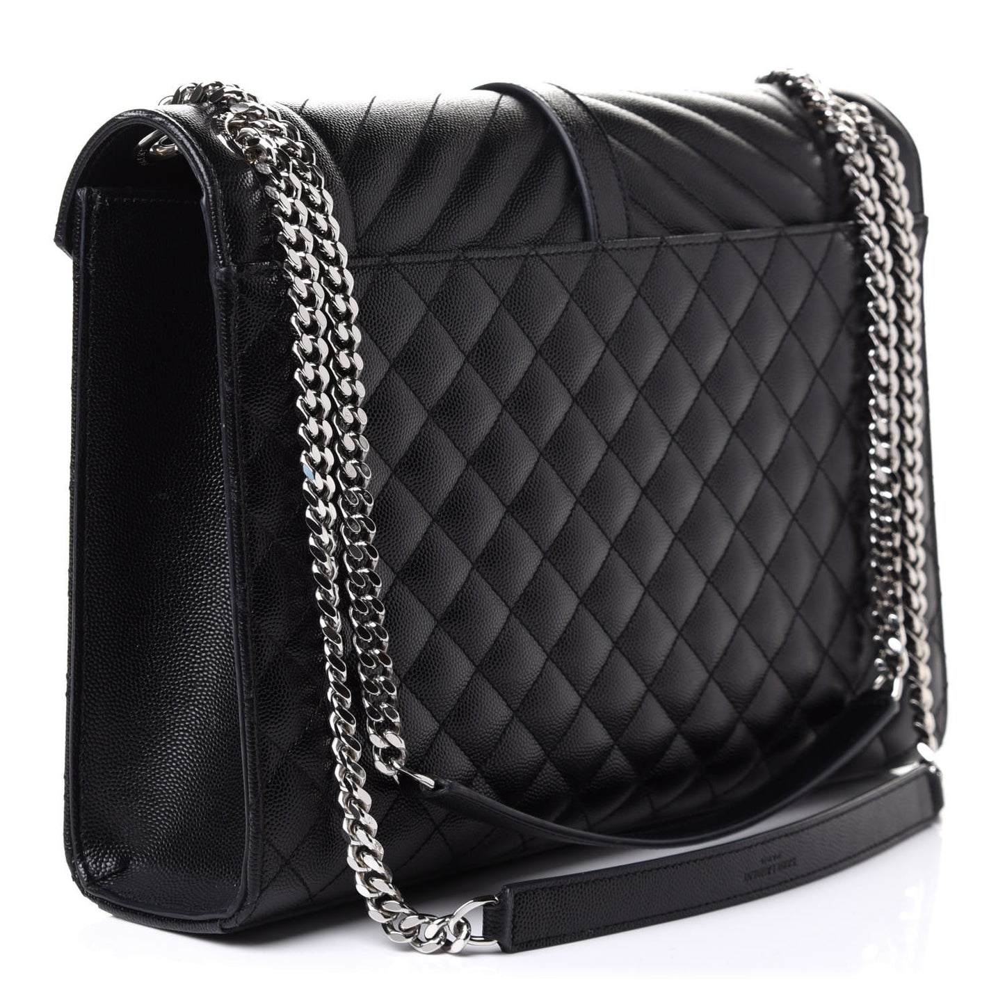 Grain De Poudre Textured Mixed Matelasse Large Triquilt Monogram Satchel Black